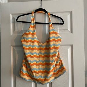 Rue+ 2x orange & blue cropped halter tank